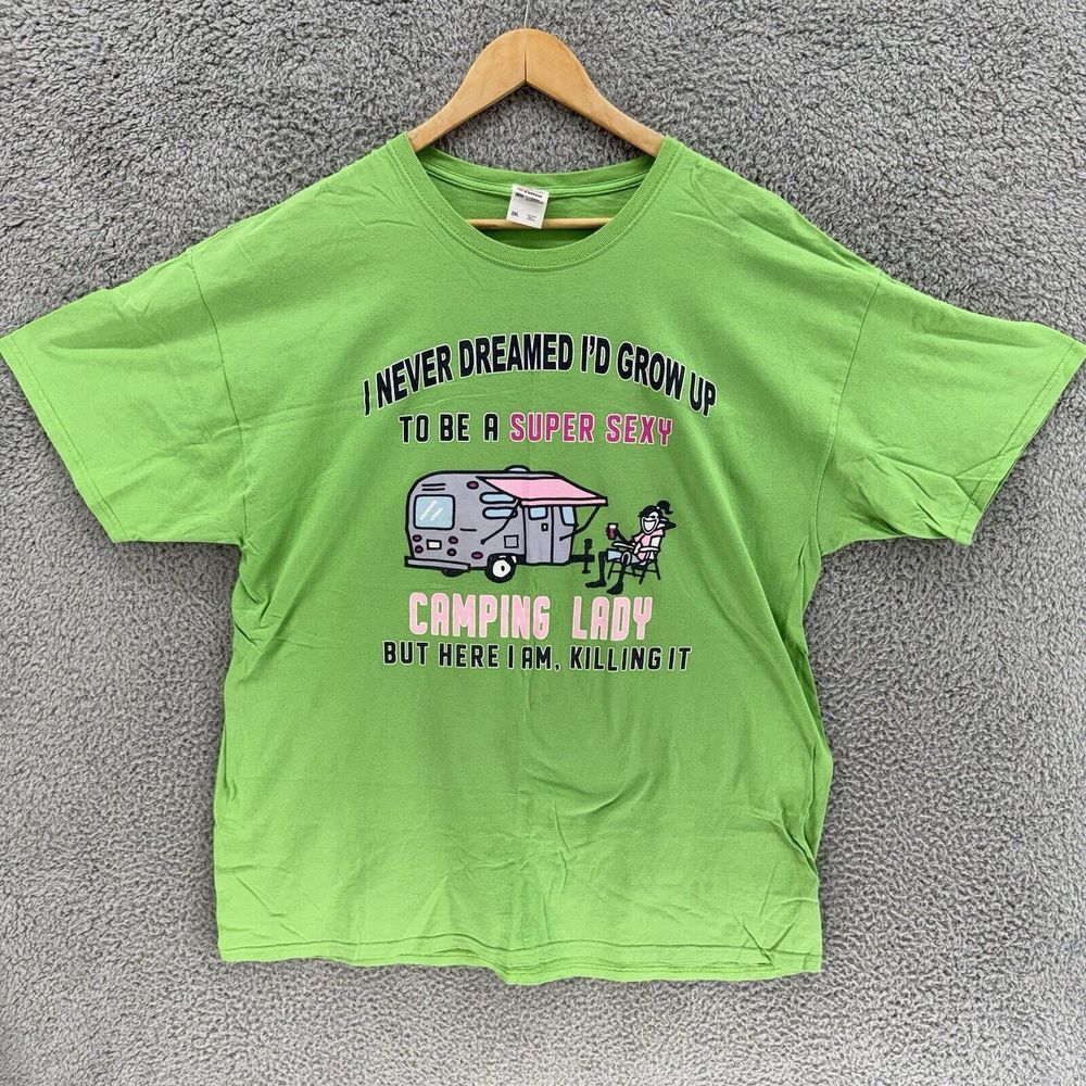 Womens 2XL Super Sexy Camping Green T-Shirt Funny Sarcastic Camp Graphic READ